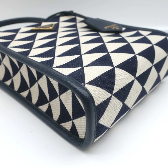 Prada Symbole Mini Tote Baltic Blue/White Embroidered Jacquard Crossbody Bag NEW - Picture 8 of 12